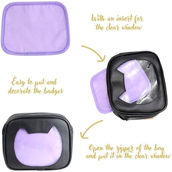 Women Purple Ita Bag Crossbody Cat Small Ita Purse Pin Display Bag with Insert - Picture 2 of 8